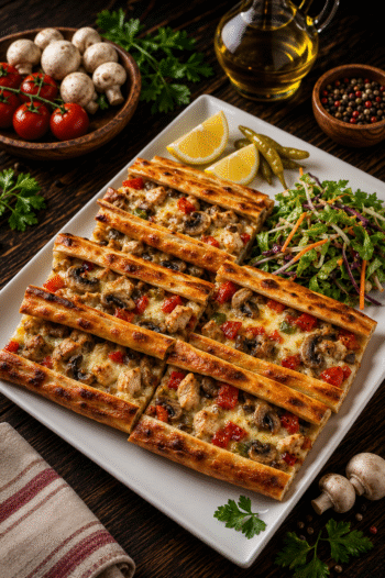 Tavuklu & Mantarlı & Kaşarlı Pide