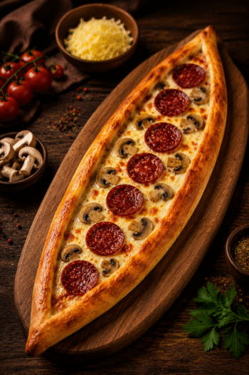 Sucuklu Mantarlı Kaşarlı Pide